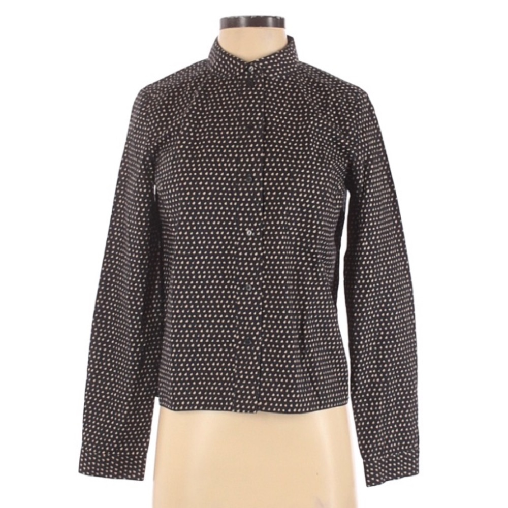 COS Button Down Collarless Navy Rain Drop Blouse